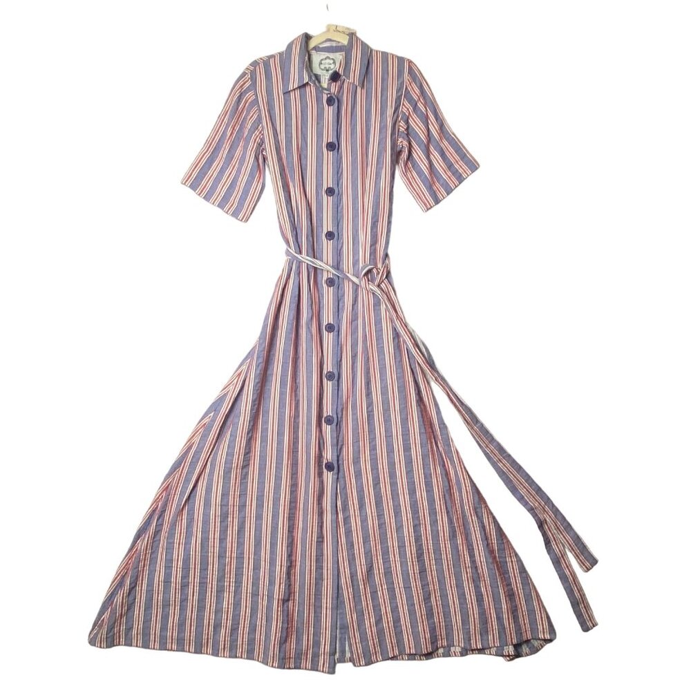 Evi Grintela The‎ Shirt Maxi Dress Women Sz Medium Striped Reversible Button